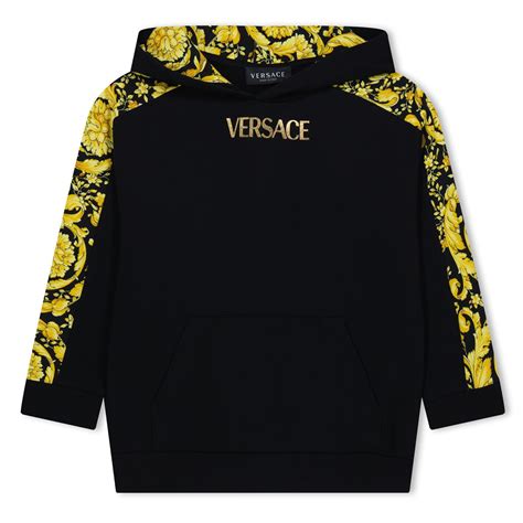 versace black leather hoodie|Versace barocco hoodie.